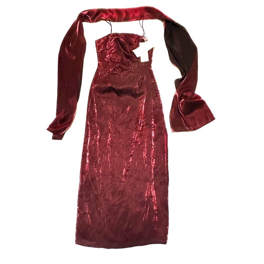 Deadstock Vintage Y2K Macy’s Burgundy Beaded Satin Prom Dress Evening Gown NWT